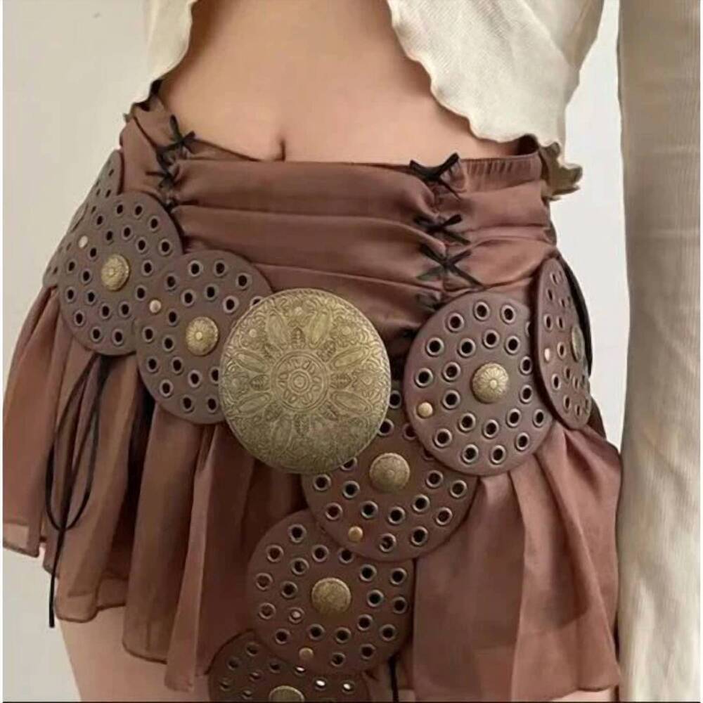 NEW FAME ACCESSORIES women's western concho disc belt in brown